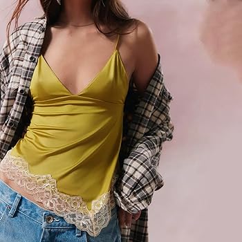Women Y2K Lace Cami Tops Sexy Spaghetti Strap Sleeveless V